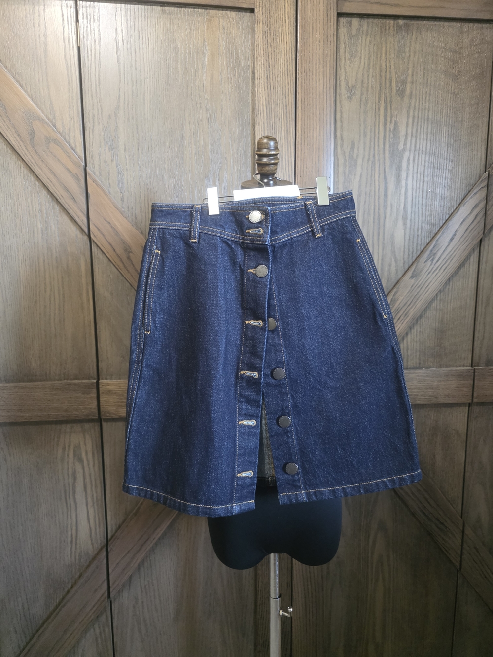 Maje Dark Blue Button-Front A-Line Denim Skirt